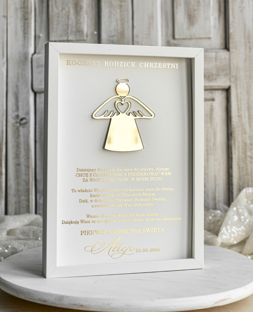 podziękowania dla najbliższych  Podziękowania w Ramie podziękowanie dla rodziców Chrzestnych na Komunię, Komunijne podziękowania dla Matki i Ojca Chrzestnego w białej ramie 4