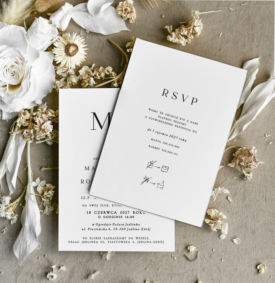 Zaproszenia ślubne tanie Monogram Nowoczesne Zaproszenia Ślubne Czarno Białe, Monochromatyczne Zaproszenia na Ślub 1