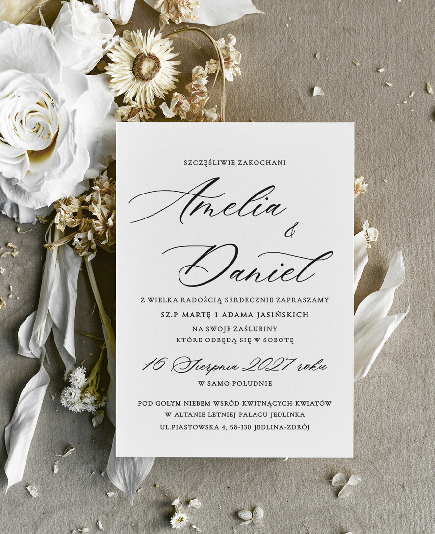 Zaproszenia ślubne tanie Klasyczne Piękne Zaproszenia Ślubne Czarno Białe, Monochromatyczne Zaproszenia na Ślub 0