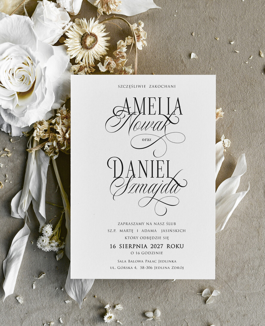 Zaproszenia ślubne tanie Monogram Nowoczesne Zaproszenia Ślubne Czarno Białe, Monochromatyczne Zaproszenia na Ślub 0