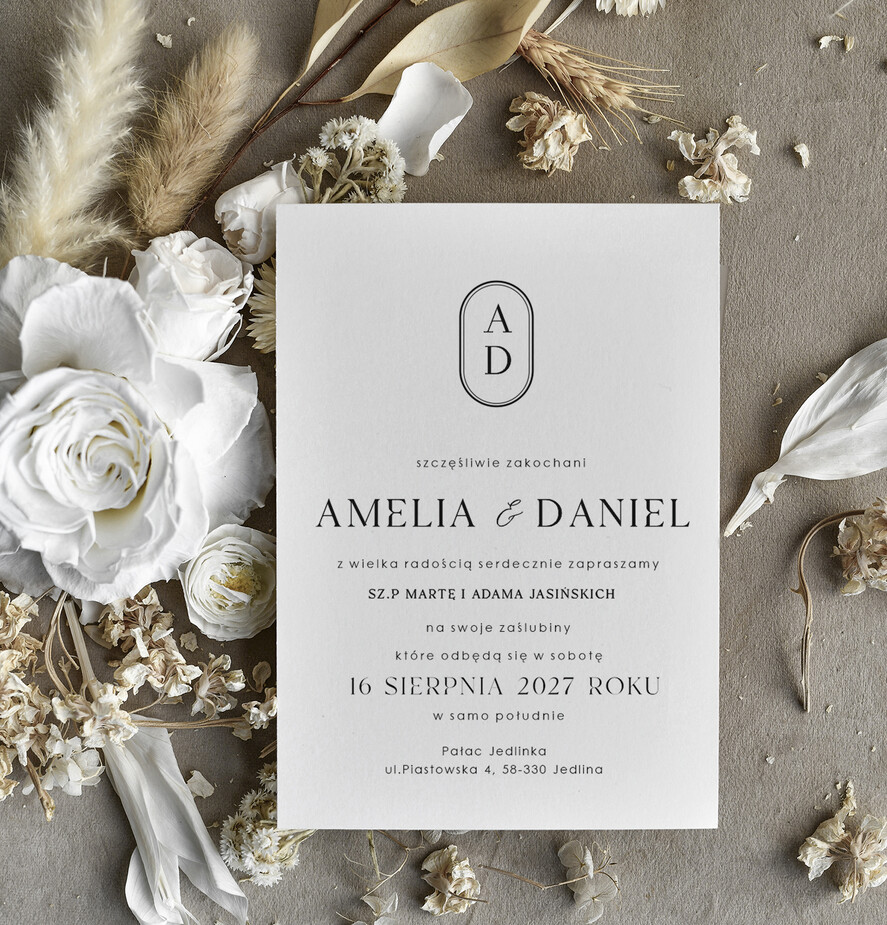 Zaproszenia ślubne tanie Tanie Zaproszenie Ślubne Czarno Białe z monogramem , Monochromatyczne Zaproszenia na Ślub 0