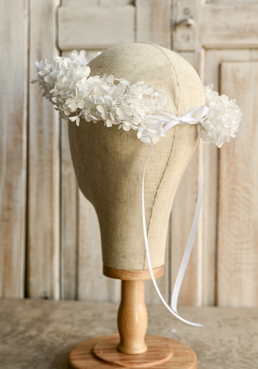 Dodatki dekoracje na komunię  wianki Wianek komunijny z białej hortensji, idealny do stylizacji komunijnej. Wianki komunijne z preparowanych kwiatów 2