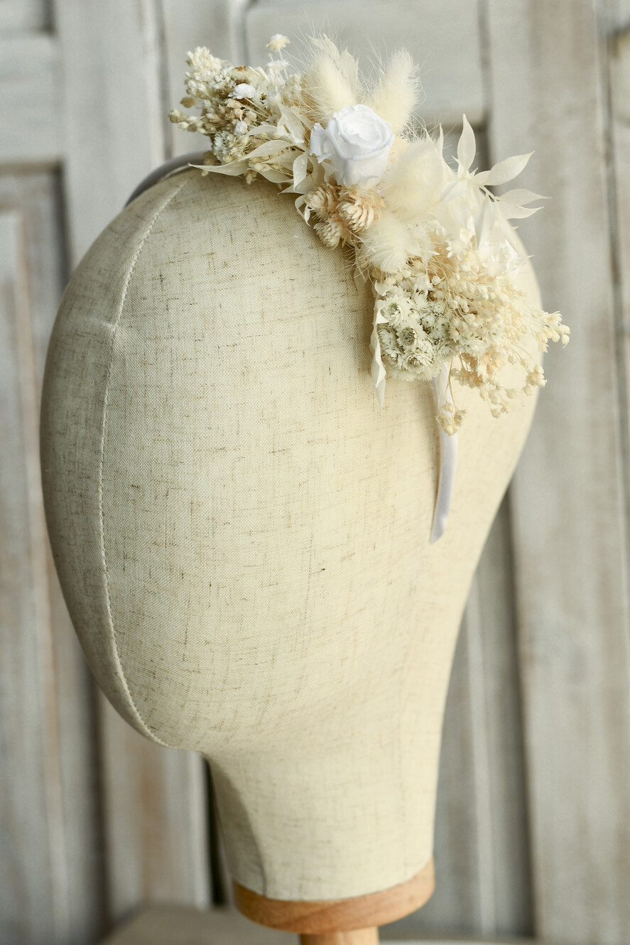 Dodatki dekoracje na komunię  wianki Wianki komunijne na opasce – lekkie, wygodne i ręcznie wykonane. Delikatne kwiaty idealnie dopełnią stylizację na Pierwszą Komunię Świętą Opaska na komunię 2