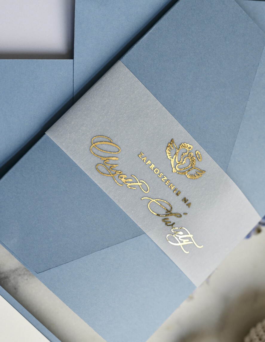 ZAPROSZENIA NA CHRZCINY dla chłopca Boho Złocone Zaproszenie na Chrzest w folderze, Eleganckie Zaproszenia na Chrzciny ze Zdjęciem 4