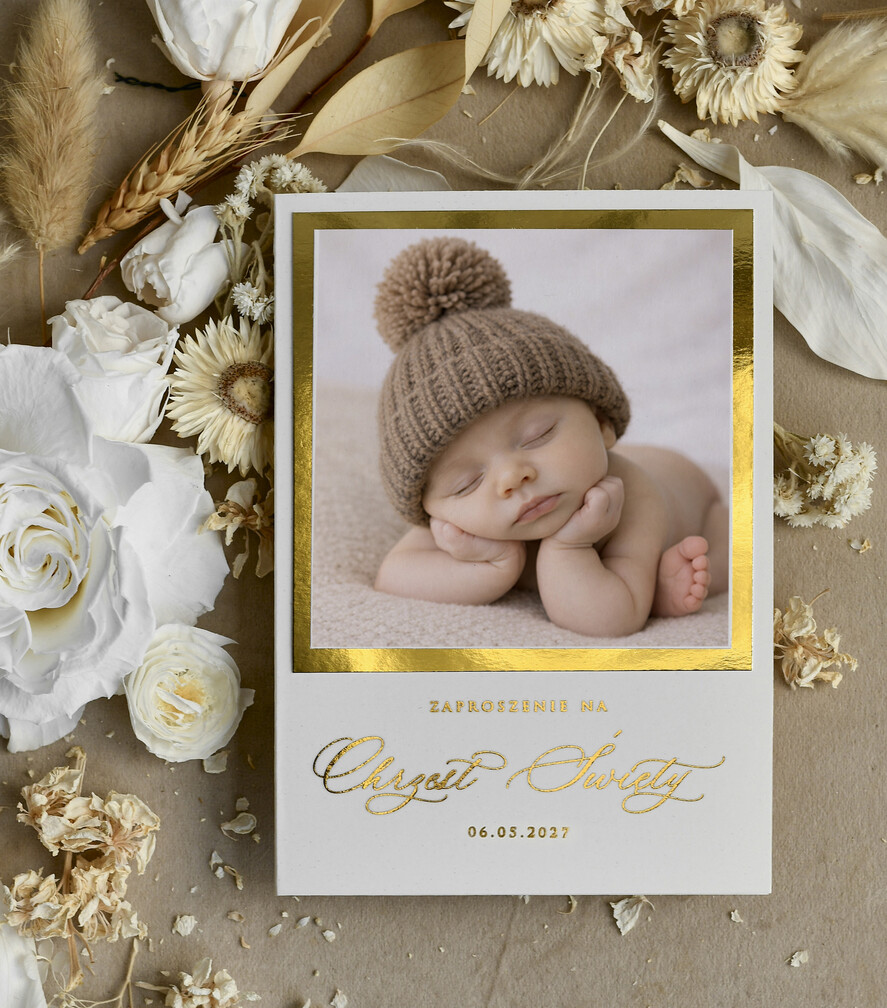 ZAPROSZENIA NA CHRZCINY dla chłopca zaproszenie na Chrzest Złote zaproszenie na chrzciny ze zdjęciem dziecka 1