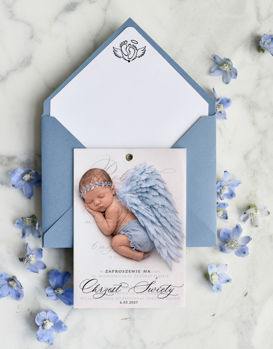 ZAPROSZENIA NA CHRZCINY dla chłopca klasyczne Zaproszenie na Chrzest z kalką, Eleganckie Zaproszenia na Chrzciny  presonalizowane0