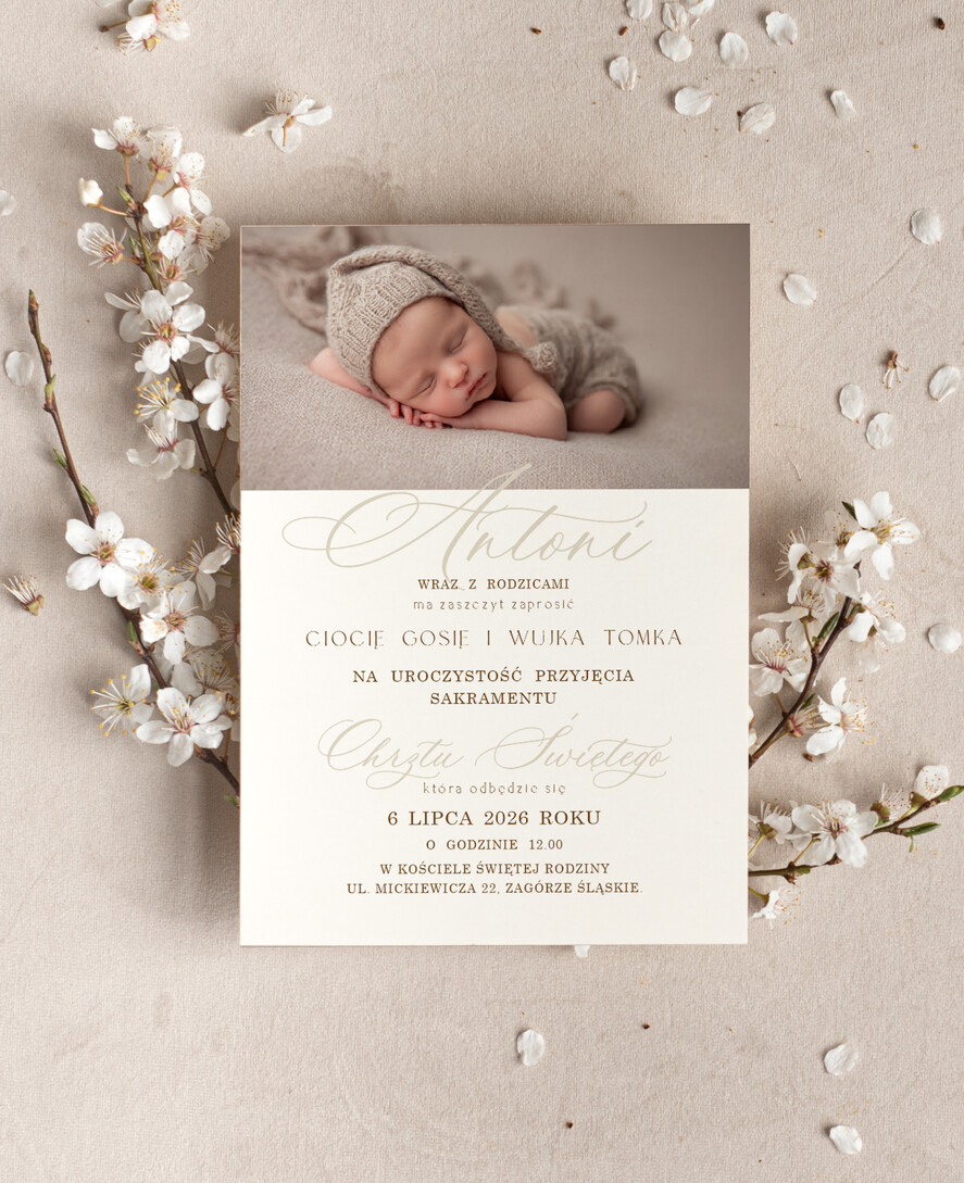 ZAPROSZENIA NA CHRZCINY dla chłopca piekne zaproszenie na Chrzest Niebieskie Klasyczne zaproszenie na chrzciny, zaproszenia na chrzciny ze zdjęciem 1