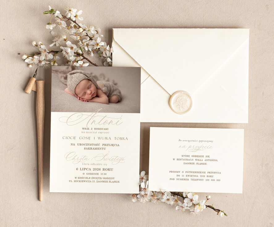 ZAPROSZENIA NA CHRZCINY dla chłopca piekne zaproszenie na Chrzest Niebieskie Klasyczne zaproszenie na chrzciny, zaproszenia na chrzciny ze zdjęciem 2
