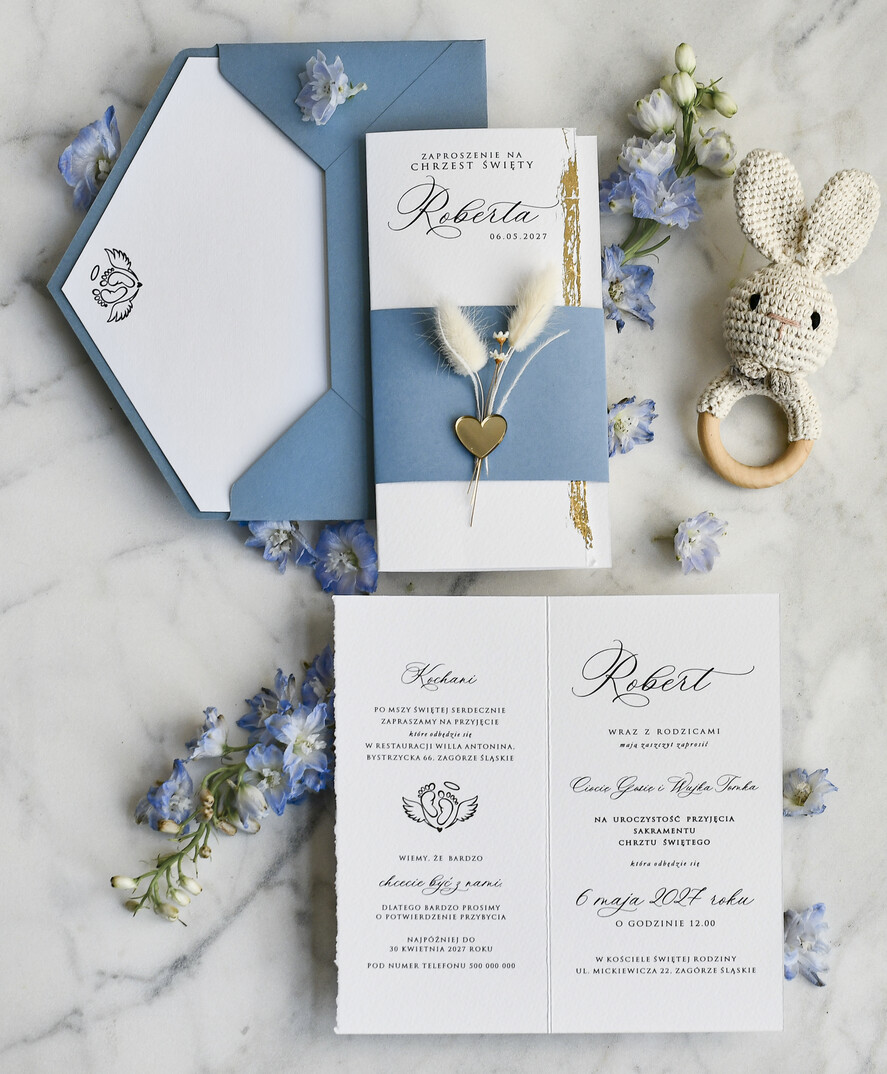 ZAPROSZENIA NA CHRZCINY dla chłopca zaproszenie na Chrzest Niebieskie Klasyczne zaproszenie na chrzciny rwane zaproszenia na chrest złocone4