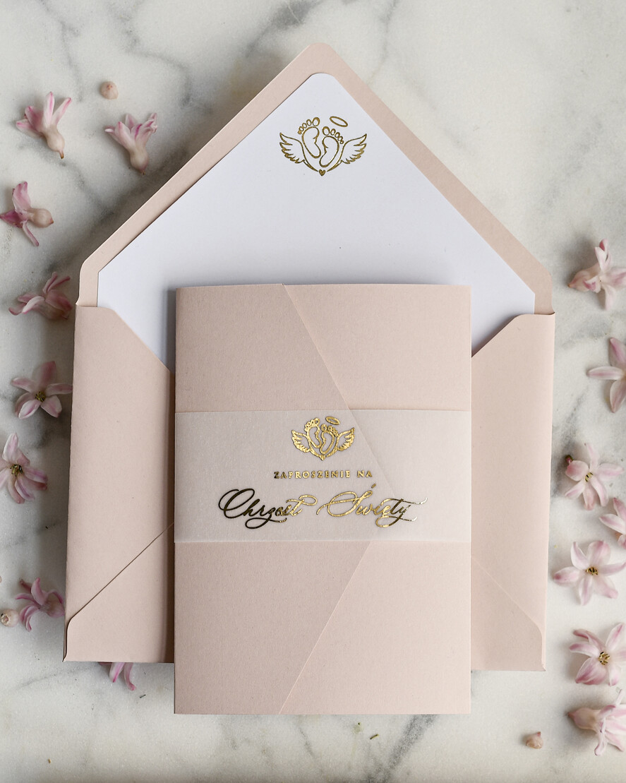 ZAPROSZENIA NA CHRZCINY dla dziewczynki  Złocone Zaproszenie na Chrzest, Eleganckie Zaproszenia na Chrzciny ze Zdjęciem 2