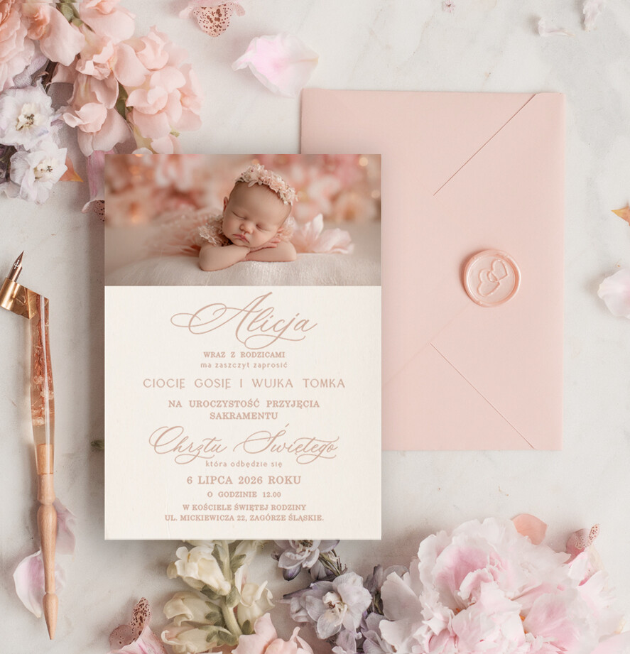 ZAPROSZENIA NA CHRZCINY dla dziewczynki  piekne zaproszenie na Chrzest Niebieskie Klasyczne zaproszenie na chrzciny, zaproszenia na chrzciny ze zdjęciem 0