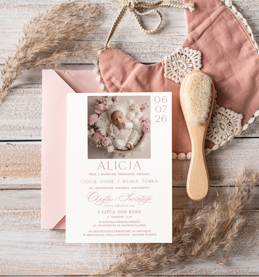 ZAPROSZENIA NA CHRZCINY dla dziewczynki  piekne zaproszenie na Chrzest Niebieskie Klasyczne zaproszenie na chrzciny, zaproszenia na chrzciny ze zdjęciem 0