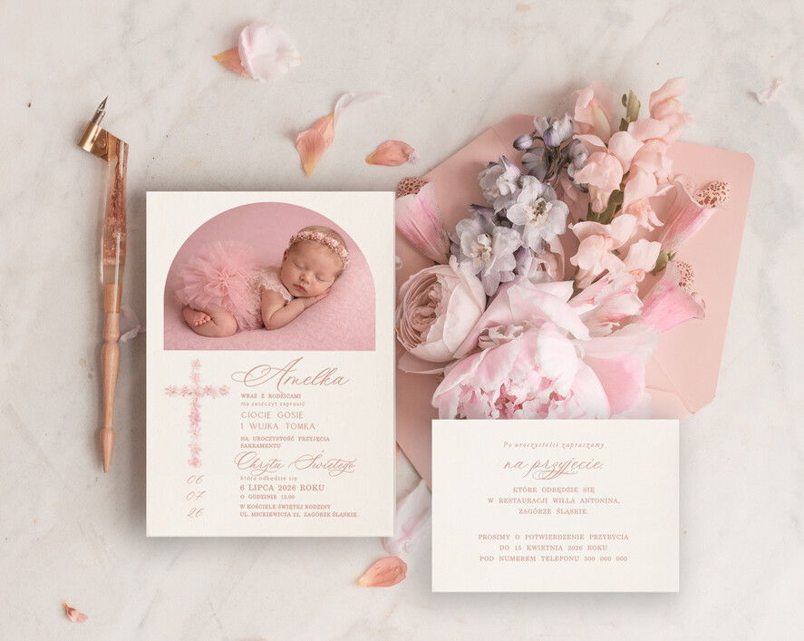 ZAPROSZENIA NA CHRZCINY dla dziewczynki  piekne zaproszenie na Chrzest Niebieskie Klasyczne zaproszenie na chrzciny, zaproszenia na chrzciny ze zdjęciem 1