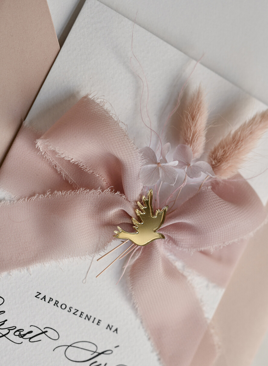 ZAPROSZENIA NA CHRZCINY dla dziewczynki  Boho składne Zaproszenie na Chrzest tłoczone, Eleganckie Zaproszenia na Chrzciny 5