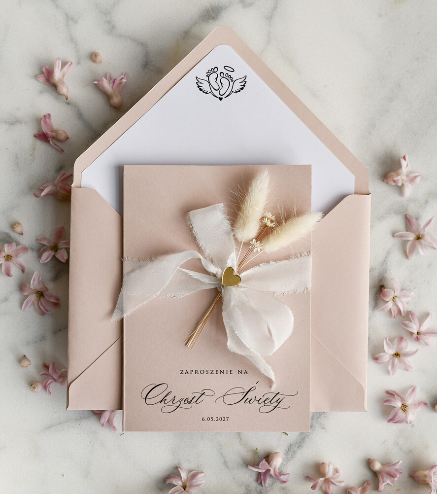 ZAPROSZENIA NA CHRZCINY dla dziewczynki  zaproszenie na Chrzest Różowe Klasyczne zaproszenie na chrzciny ze zdjęciem dziecka 1