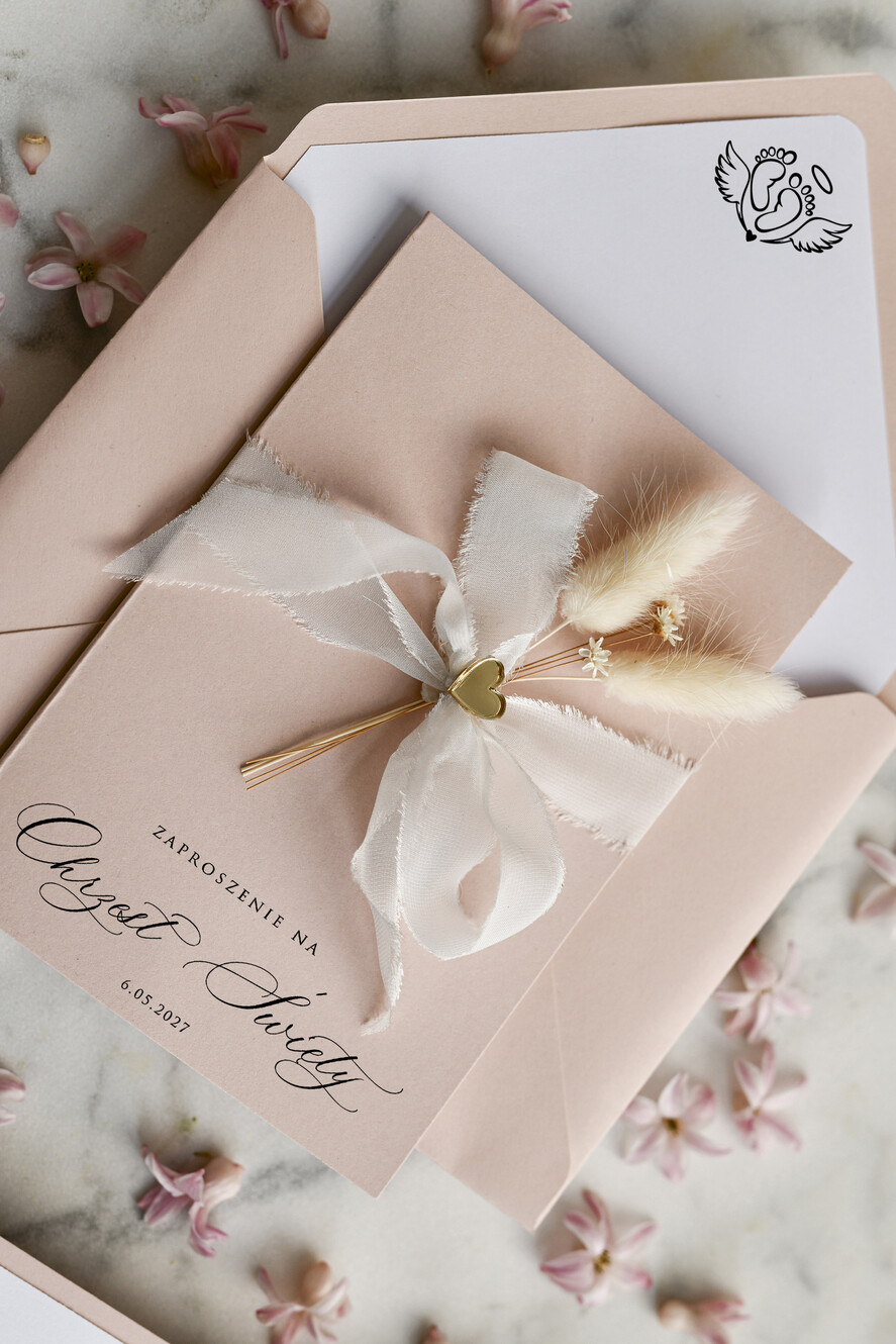 ZAPROSZENIA NA CHRZCINY dla dziewczynki  zaproszenie na Chrzest Różowe Klasyczne zaproszenie na chrzciny ze zdjęciem dziecka 2