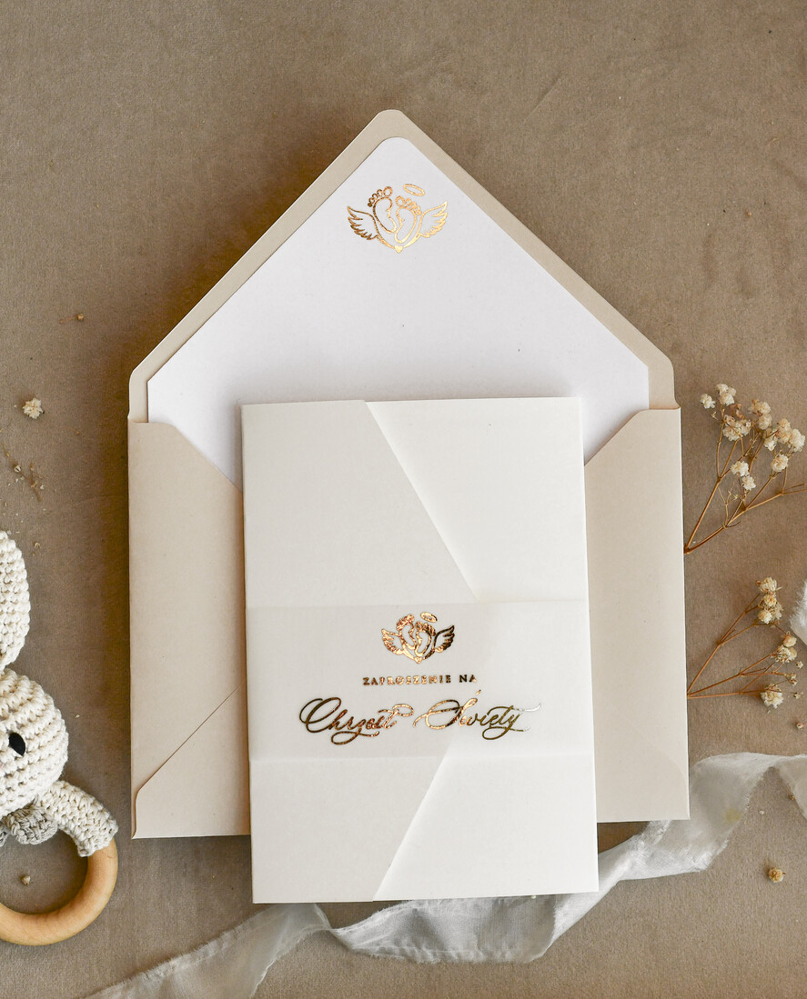 ZAPROSZENIA NA CHRZCINY dla dziewczynki  Złocone Zaproszenie na Chrzest, Eleganckie Zaproszenia na Chrzciny ze Zdjęciem 3