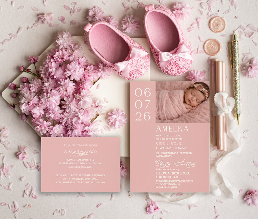 ZAPROSZENIA NA CHRZCINY dla dziewczynki  piekne zaproszenie na Chrzest Niebieskie Klasyczne zaproszenie na chrzciny, zaproszenia na chrzciny ze zdjęciem 1
