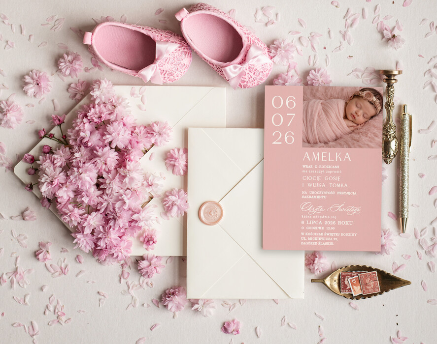ZAPROSZENIA NA CHRZCINY dla dziewczynki  piekne zaproszenie na Chrzest Niebieskie Klasyczne zaproszenie na chrzciny, zaproszenia na chrzciny ze zdjęciem 0