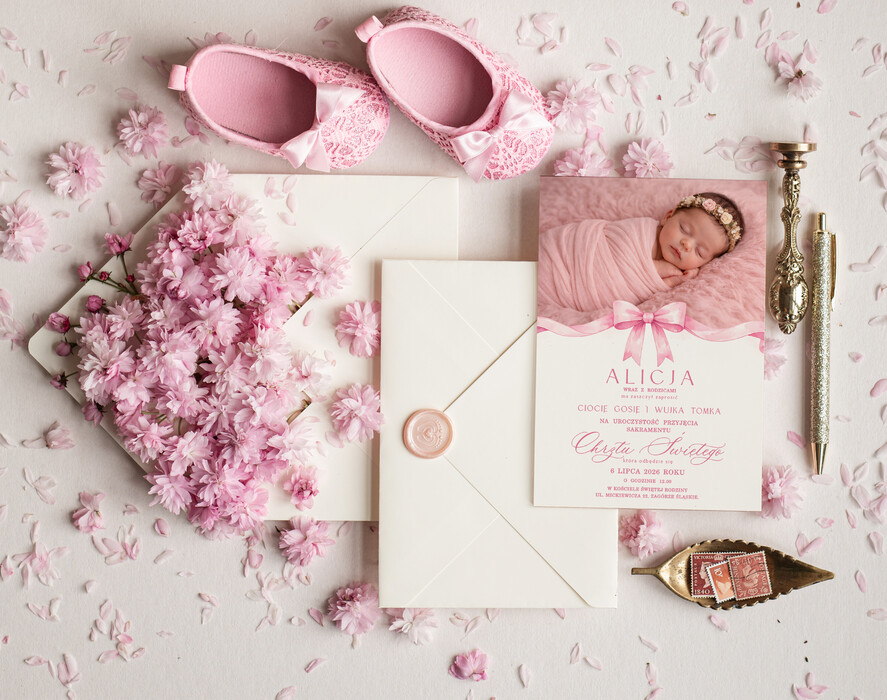 ZAPROSZENIA NA CHRZCINY dla dziewczynki  piekne zaproszenie na Chrzest Niebieskie Klasyczne zaproszenie na chrzciny, zaproszenia na chrzciny ze zdjęciem 1