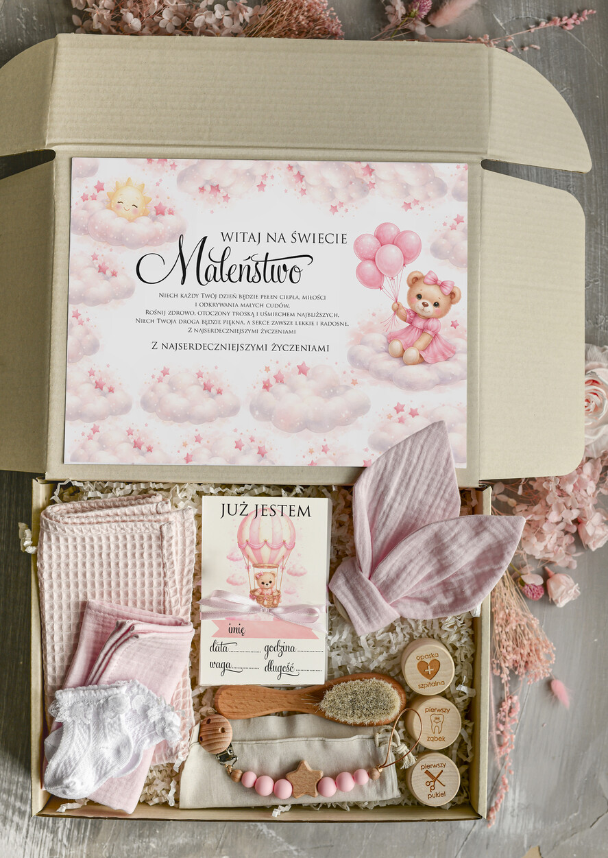 prezent dla Malucha - Wyprawka duze boxy preznetowe dla noworodka  Prezent dla Noworodka Witaj Świecie - Wyprawka Niemowlę Baby Shower gryzak pieluszka Skarpetki Misie0