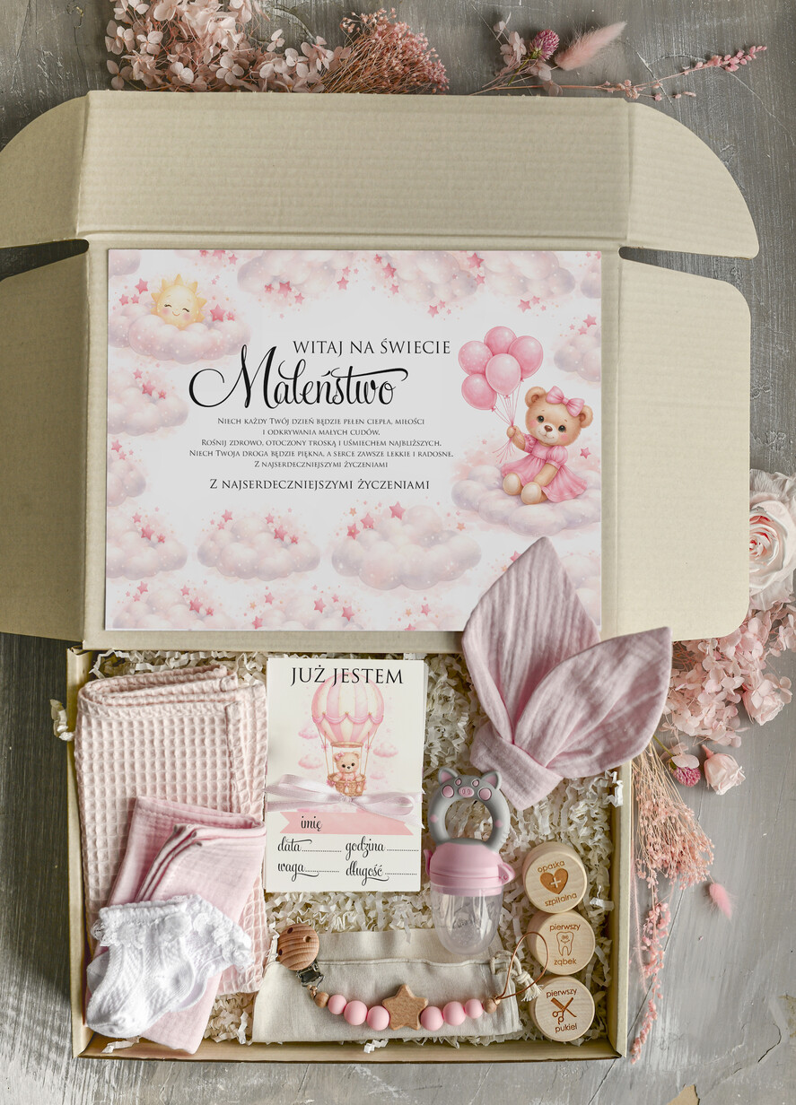 prezent dla Malucha - Wyprawka duze boxy preznetowe dla noworodka  Prezent dla Noworodka Witaj Świecie - Wyprawka Niemowlę Baby Shower gryzak pieluszka Skarpetki Misie0