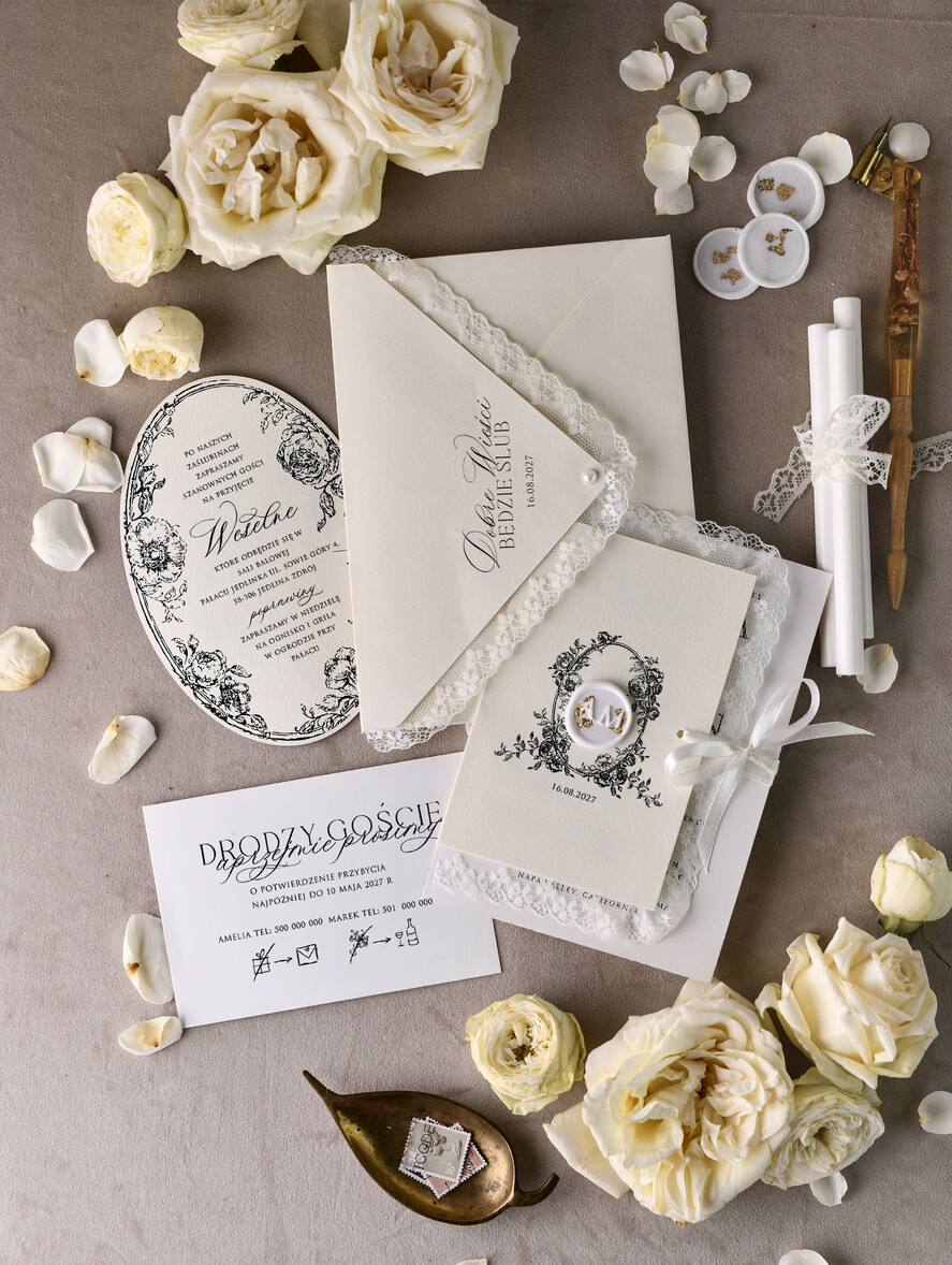 Zaproszenia ślubne Koronkowe Ekskluzywne Zaproszenia Ślubne z Koronką – Romantyczne, Eleganckie Zaproszenia na Ślub w Stylu Luxury, zdjęcie 4