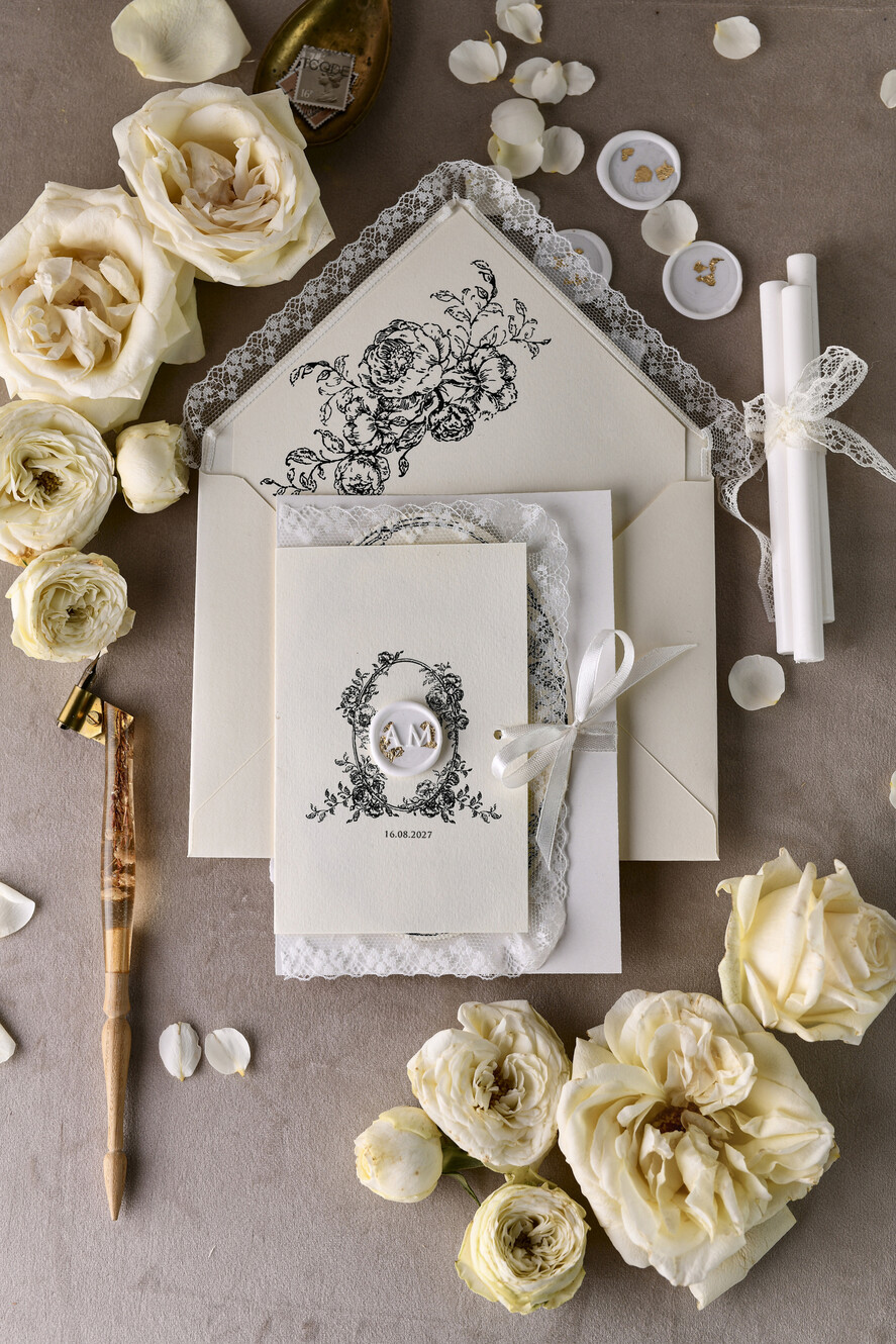 Zaproszenia ślubne Koronkowe Ekskluzywne Zaproszenia Ślubne z Koronką – Romantyczne, Eleganckie Zaproszenia na Ślub w Stylu Luxury, zdjęcie 2