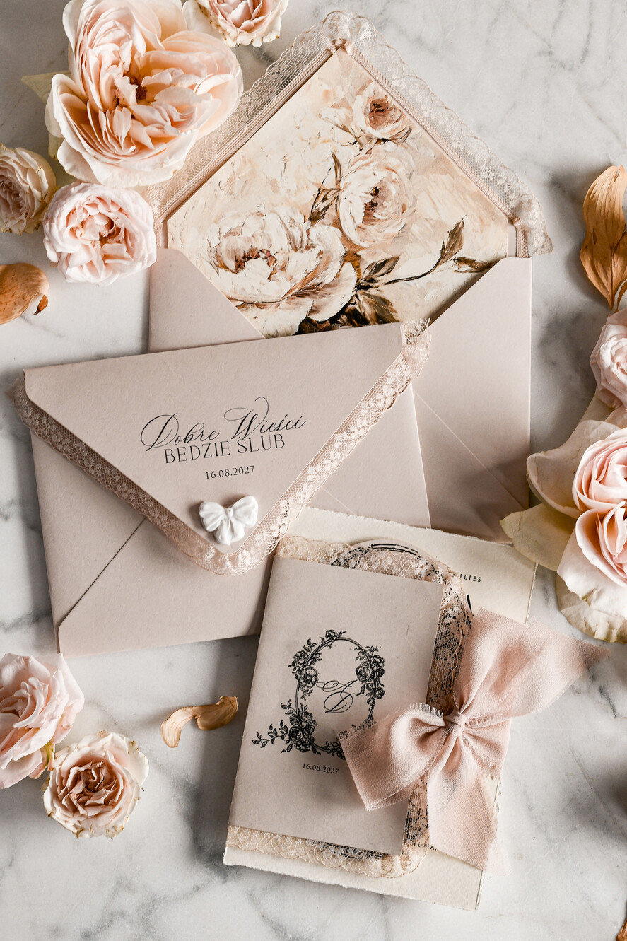 Zaproszenia ślubne Koronkowe Ekskluzywne Zaproszenia Ślubne z Koronką – Romantyczne, Eleganckie Zaproszenia na Ślub w Stylu Luxury, zdjęcie 4