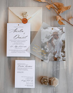 Zaproszenia ślubne Ze zdjęciem  Eleganckie Złocone zaproszenia ślubne ze zdjęciem foto zaproszenie na ślub Złote Litery Proste Zaprosznie na ślub z Waszym Zdjęciem Zaproszenia na ślub z fotografią idealne na Pamiątkę dla gości0