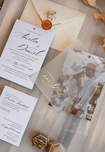 Zaproszenia ślubne Ze zdjęciem  Eleganckie Złocone zaproszenia ślubne ze zdjęciem foto zaproszenie na ślub Złote Litery Proste Zaprosznie na ślub z Waszym Zdjęciem Zaproszenia na ślub z fotografią idealne na Pamiątkę dla gości3