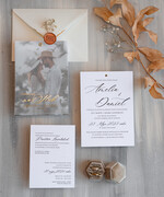 Zaproszenia ślubne Ze zdjęciem  Eleganckie Złocone zaproszenia ślubne ze zdjęciem foto zaproszenie na ślub Złote Litery Proste Zaprosznie na ślub z Waszym Zdjęciem Zaproszenia na ślub z fotografią idealne na Pamiątkę dla gości7