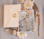 Zaproszenia ślubne Ze zdjęciem  niepowtarzalne zaproszenia ślubne ze zdjęciem, zaproszenia na ślub z płatkami złota, jedwabna wstążka na zaproszeniach ślubnych, tłoczona koperta 0