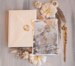 Zaproszenia ślubne Ze zdjęciem  niepowtarzalne zaproszenia ślubne ze zdjęciem, zaproszenia na ślub z płatkami złota, jedwabna wstążka na zaproszeniach ślubnych, tłoczona koperta 1