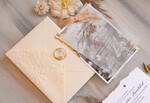 Zaproszenia ślubne Ze zdjęciem  niepowtarzalne zaproszenia ślubne ze zdjęciem, zaproszenia na ślub z płatkami złota, jedwabna wstążka na zaproszeniach ślubnych, tłoczona koperta 3