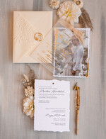 Zaproszenia ślubne Ze zdjęciem  niepowtarzalne zaproszenia ślubne ze zdjęciem, zaproszenia na ślub z płatkami złota, jedwabna wstążka na zaproszeniach ślubnych, tłoczona koperta 6