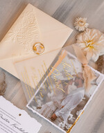 Zaproszenia ślubne Ze zdjęciem  niepowtarzalne zaproszenia ślubne ze zdjęciem, zaproszenia na ślub z płatkami złota, jedwabna wstążka na zaproszeniach ślubnych, tłoczona koperta 7