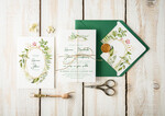 Zaproszenia ślubne Natura rustykalne zaproszenia Ślubne z geometrycznym wzorem i zieloną butelkową kopertą1