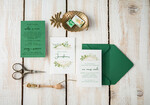 Zaproszenia ślubne Natura rustykalne zaproszenia Ślubne z geometrycznym wzorem i zieloną butelkową kopertą3