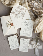 Zaproszenia ślubne Natura złocone zaproszenia ślubne Gipsówka naturalna zaproszenia na ślub, złote zaproszenie na ślub z suszoną gipsówką szyfonowa wstążka13