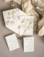 Zaproszenia ślubne Natura złocone zaproszenia ślubne Gipsówka naturalna zaproszenia na ślub, złote zaproszenie na ślub z suszoną gipsówką szyfonowa wstążka18
