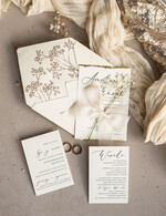 Zaproszenia ślubne Natura złocone zaproszenia ślubne Gipsówka naturalna zaproszenia na ślub, złote zaproszenie na ślub z suszoną gipsówką szyfonowa wstążka19