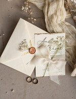 Zaproszenia ślubne Natura złocone zaproszenia ślubne Gipsówka naturalna zaproszenia na ślub, złote zaproszenie na ślub z suszoną gipsówką szyfonowa wstążka22