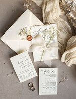 Zaproszenia ślubne Natura złocone zaproszenia ślubne Gipsówka naturalna zaproszenia na ślub, złote zaproszenie na ślub z suszoną gipsówką szyfonowa wstążka27