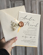 Zaproszenia ślubne Natura złocone zaproszenia ślubne Gipsówka naturalna zaproszenia na ślub, złote zaproszenie na ślub z suszoną gipsówką szyfonowa wstążka6