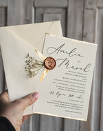 Zaproszenia ślubne Natura złocone zaproszenia ślubne Gipsówka naturalna zaproszenia na ślub, złote zaproszenie na ślub z suszoną gipsówką szyfonowa wstążka7