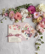 Zaproszenia ślubne Natura eleganckie zaproszenia ślubne na romantyczny ślub w plenerze  vintage kwiaty zawiązane kokardką0