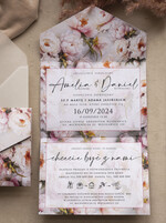 Zaproszenia ślubne Natura Poziome kopertowe zaproszenia ślubne z peoniami, Kopertowe różowe zaproszenie na ślub kalkowa koperta, zaproszenia na slub cywilny pudrowy róż8