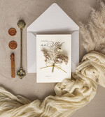 Zaproszenia ślubne Natura Zaproszenia ślubne boho z suszonym bukiecikiem,nietypowe zaproszenia na ślub z szuszkami i sznurkiem, rustykalne złocone zaproszenia z kalkowa kopertą1