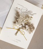Zaproszenia ślubne Natura Zaproszenia ślubne boho z suszonym bukiecikiem,nietypowe zaproszenia na ślub z szuszkami i sznurkiem, rustykalne złocone zaproszenia z kalkowa kopertą3